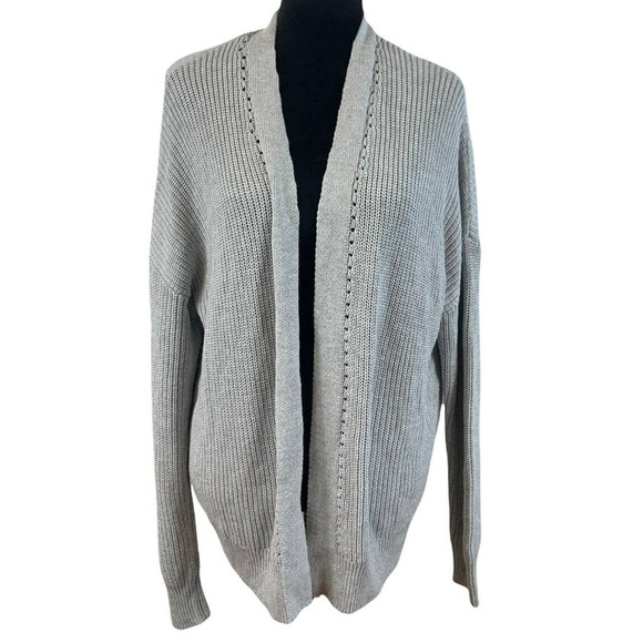 Abound Open Front Cardigan Sweater Ribbed Small Light Gray NWT Pointelle Accent - Picture 1 of 8